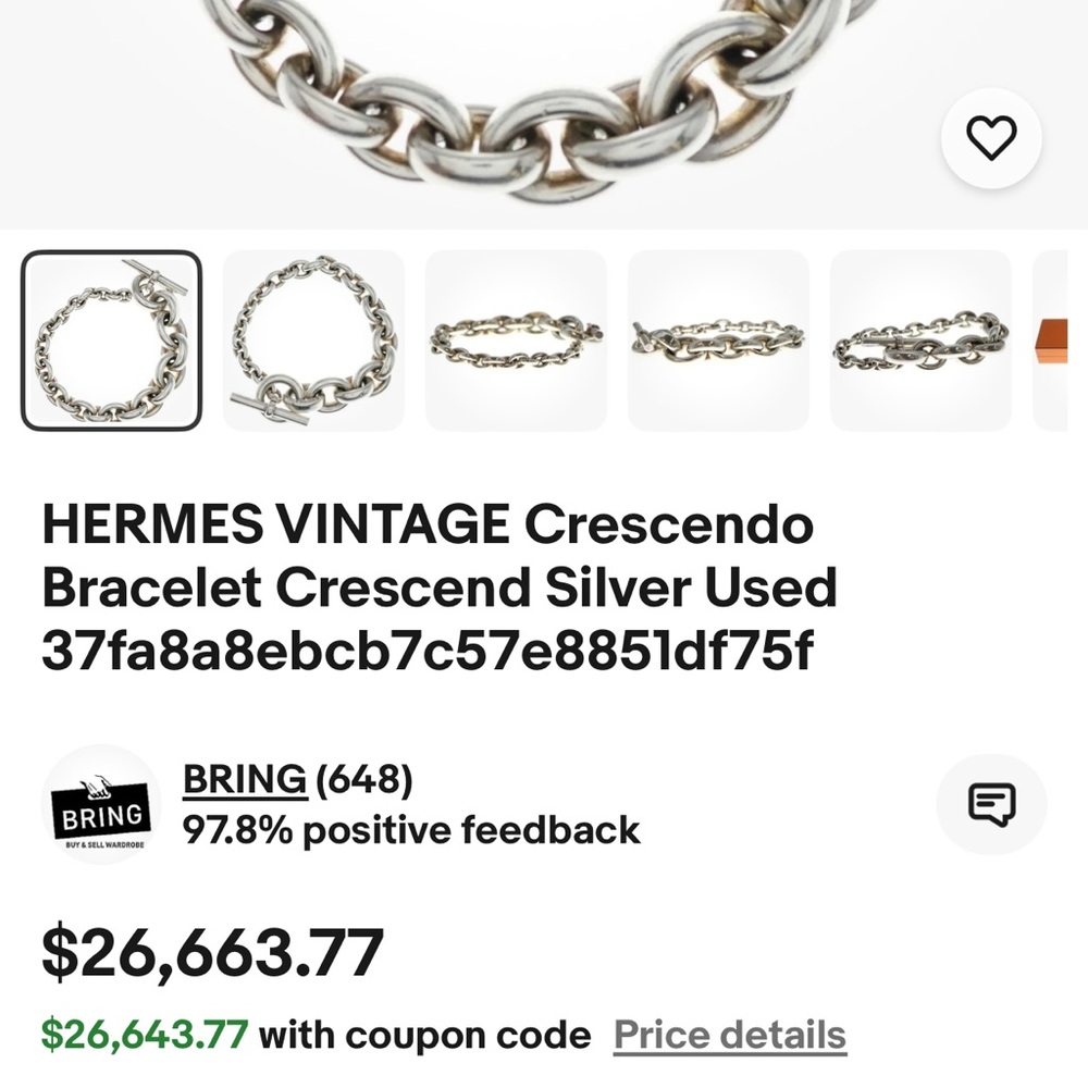 AUTHENTIC VINTAGE Hermes Chaîne d’Ancre Crescendo TGM bracelet Crescend 💎 Rare! - Picture 12 of 13